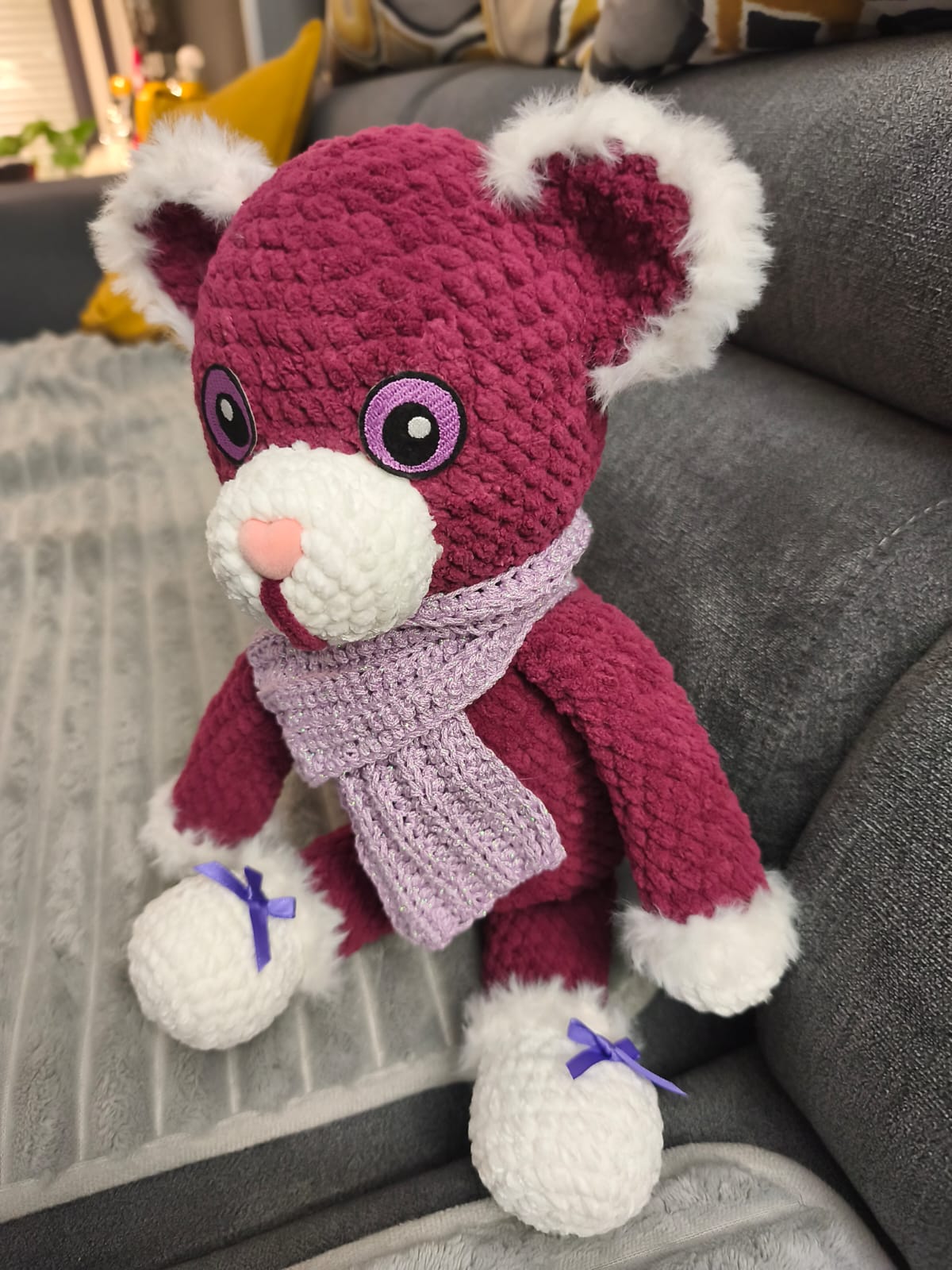 Pom le chat bordeaux - peluche artisanale faite main - photo 2
