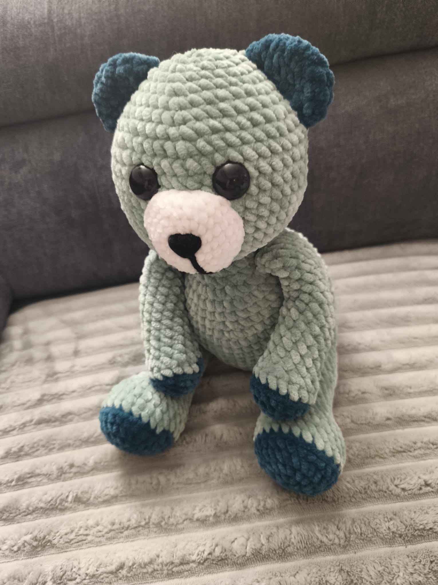 Cumulus l'ourson bleu - peluche artisanale faite main